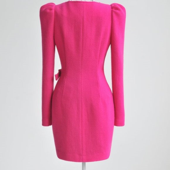 Fuchsia Pink Genuine Wool Long Jacket Blazer Coat - Picture 3 of 11